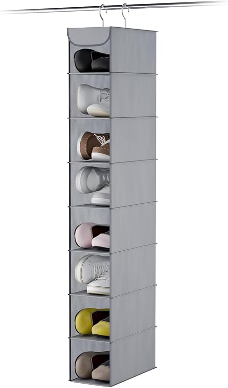 Hanging Shoe Organizer, 8 Shelves-Hanging Closet Organizer, Hanging Shoe Rack for Small Closet, Hanging Shelves for Storage Shoes Clothes 11.5" D x 5.5" W x 41" H, Grey