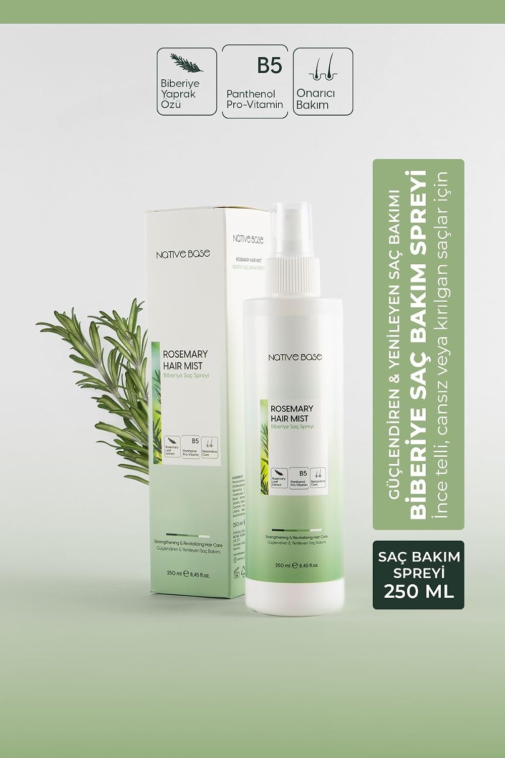 Biberiye Suyu Spreyi%96 Doğal İçeriğiyle Dökülme Karşıtı ve Hızlı Saç Uzamasını Destekleyici 250 Ml