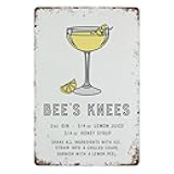 Bee's Knees Cocktail – 8x12 Inch Metal Tin Sign, Funny Vintage Bar and Kitchen Wall Decor, Classic Drinks Recipe Plaque for Home, Coffee Bar, Bathroom