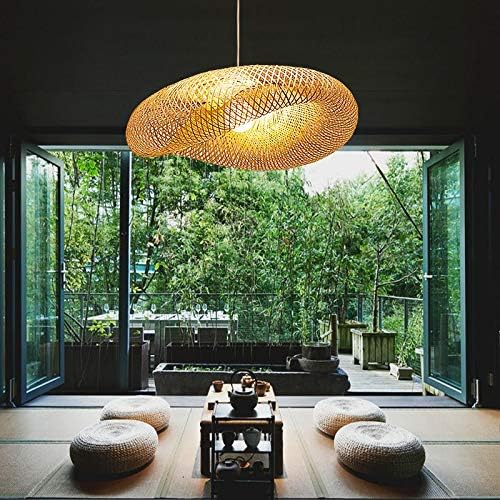 xindar pendant lighting for kitchen island, modern twist hanging light kit bamboo 1 light dining room pendant lamp in beige (16 inch)
