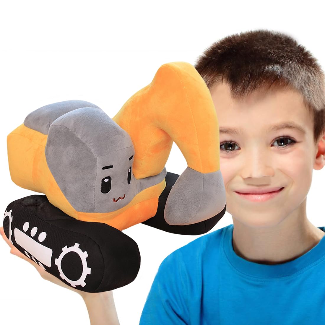 ELAINREN Simulation Yellow Excavator Plush Toy Cool Digger Stuffed Gifts for Boys Cartoon Construction Truck Plushie Car Gifts/26x23cm