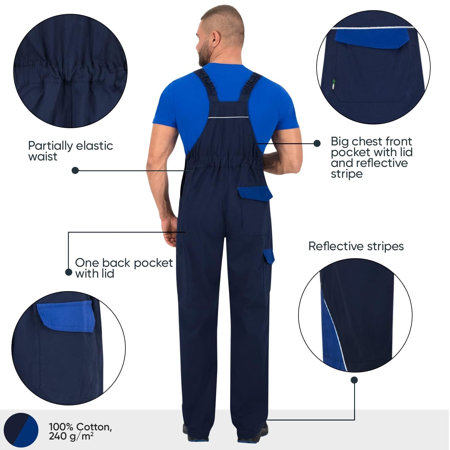 BWOLF ARES - Salopette da lavoro in 100% cotone, pantaloni da lavoro