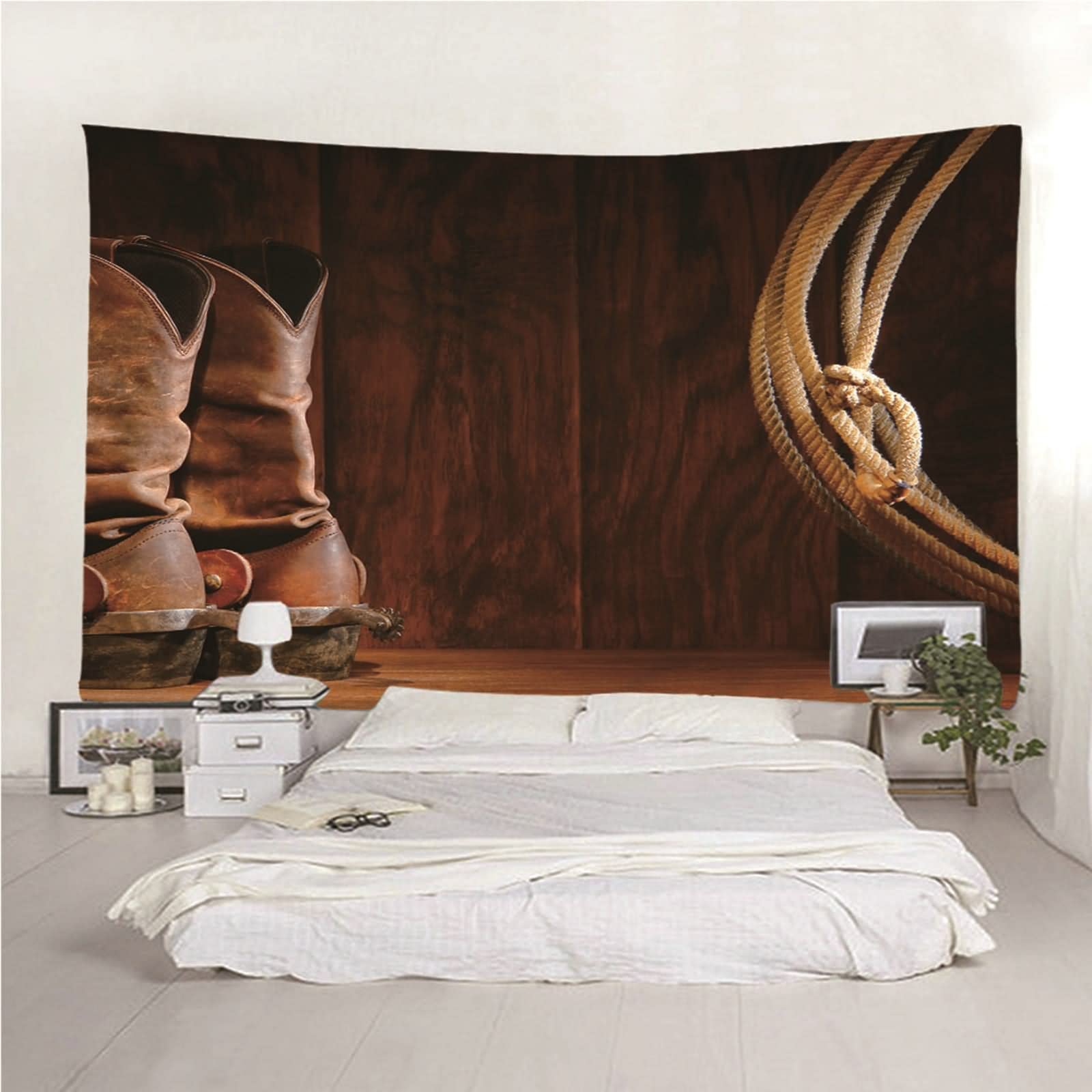 Gobelin ścienny do sypialni, dekoracje ścienne, buty i liny, poliester, brązowy, 150 x 130 cm, do wnętrz