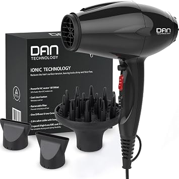 Amazon.com: DAN Technology Secador de pelo, 1875 W profesional de salón de  belleza, secado rápido con 3 botones de calentamiento/enfriamiento/2  velocidades, cuidado del cabello de temperatura constante, con 2 boquillas  concentradoras :