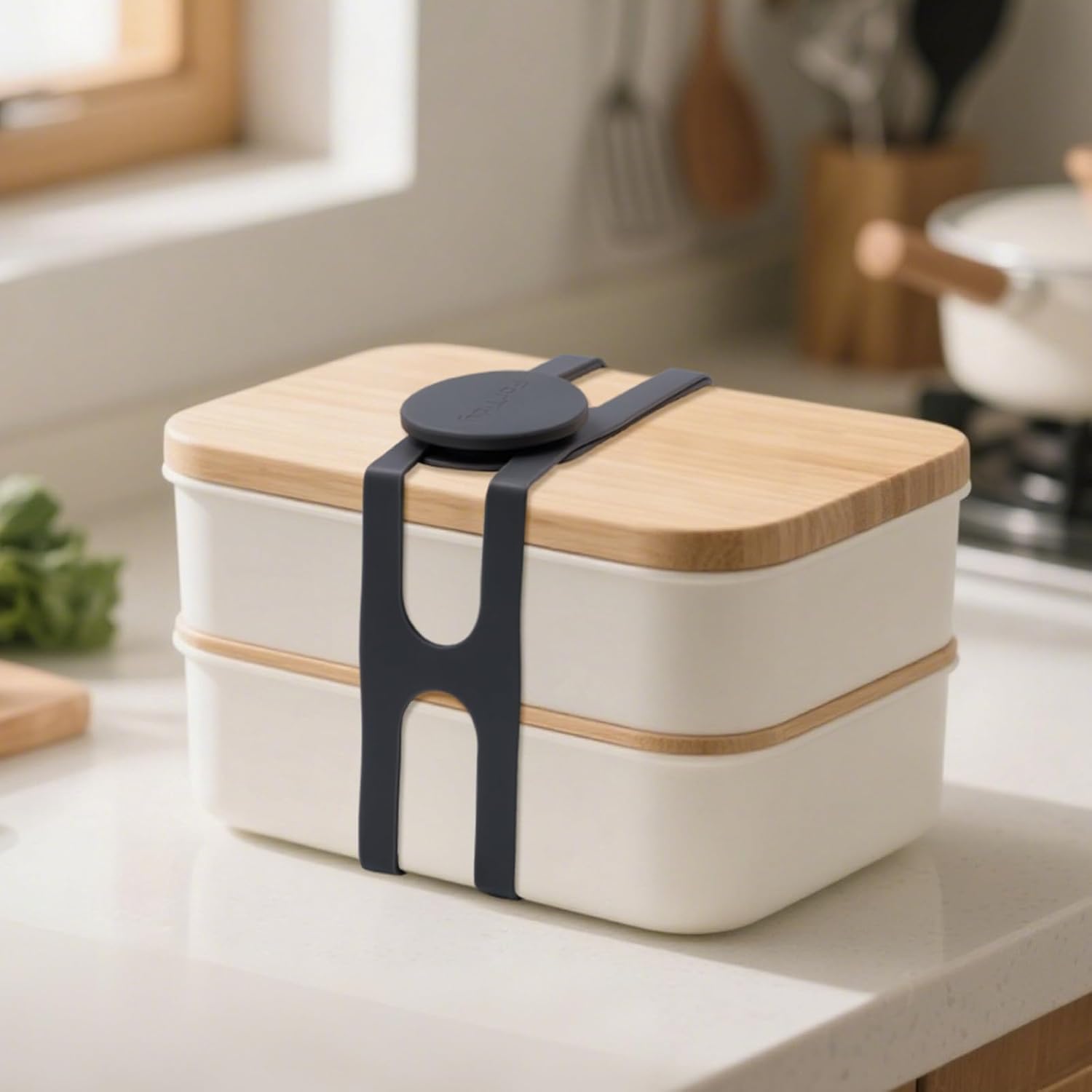 FORTIDY Silicone Latch Strap for Slow Cooker Lid, Pot, Bento Box, 21.65 in Reusable Elastic Self-Lock Silicone Tie for Bundling or Organizing Curtain, Cords, Yoga Mat, Camping Mat, 2pcs (Gray&White) - Image 2