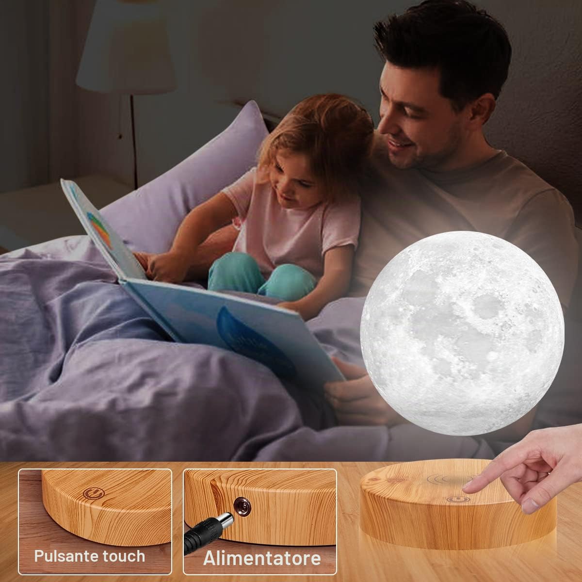 Lampada lunare a levitazione, luce lunare 3D galleggiante a LED luna a levitazione magnetica luci notturne per la decorazione dell'ufficio in camera regali fantastici (3 Colori)