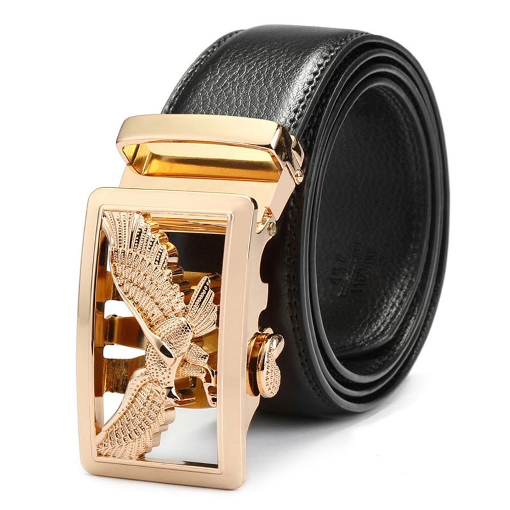 Volanic Men's Leather Ratchet Dress Belt for Men with Automatic Buckle