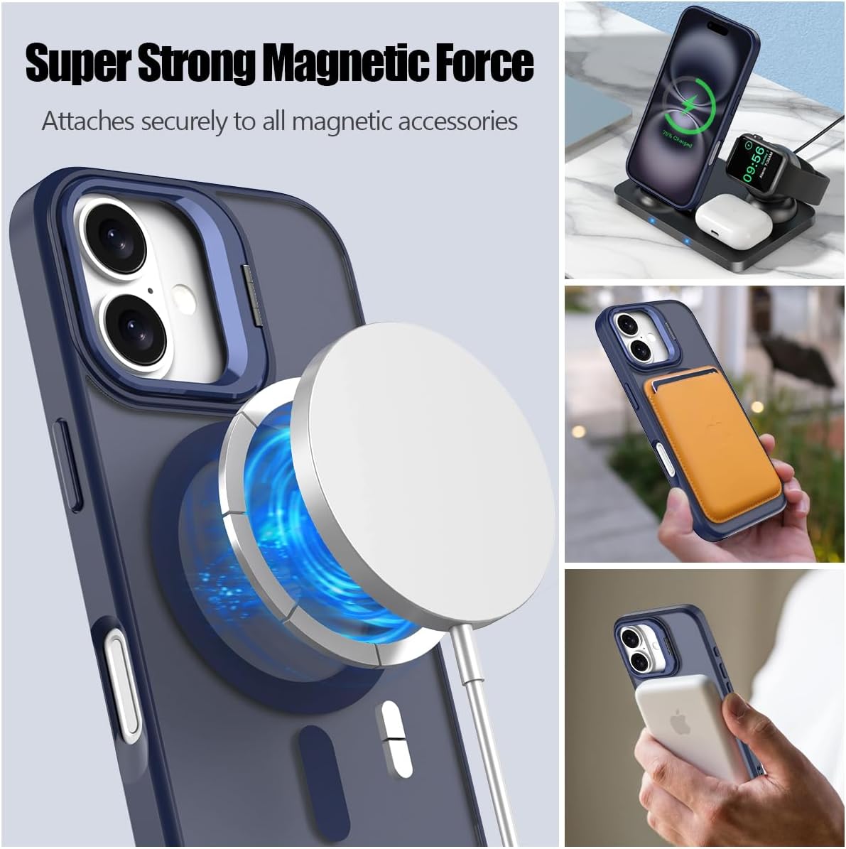 Nvollnoe for iPhone 16 Case Compatible with MagSafe Military Grade Shockproof Heavy Duty Protective Adjustable Kickstand Matte Semi Clear Phone Case for iPhone 16(Blue) - Image 2