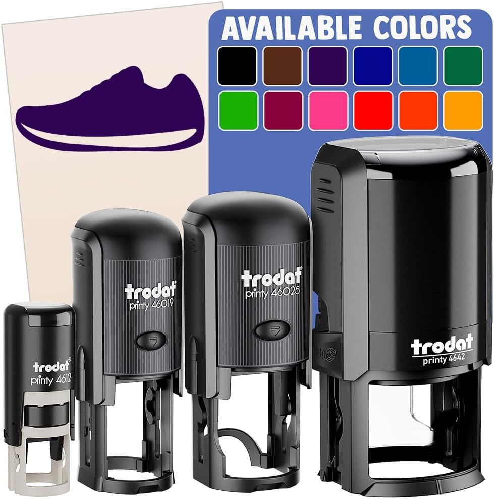 Athletic Running Shoe Self-Inking Rubber Stamp Ink Stamper for Stamping Crafting Planners - 1-1/2 Inch Large - Red Ink