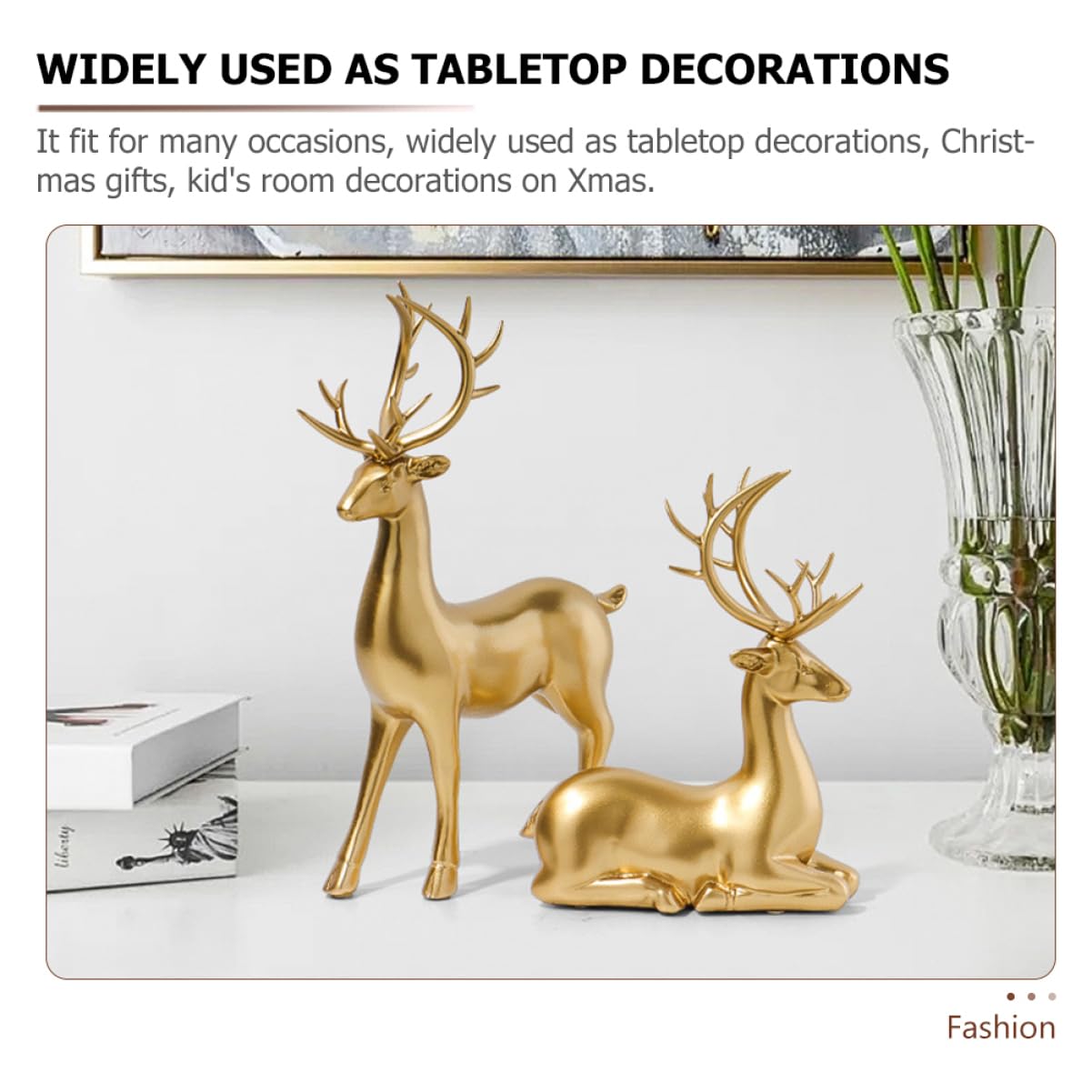 VICASKY 2pezzi Ornamento Decorativo di Cervide in Resina Statuetta Natalizia da Tavolo per Festa di Natale Regalo per Camera da Letto Ragazzo Ragazza Ragazza