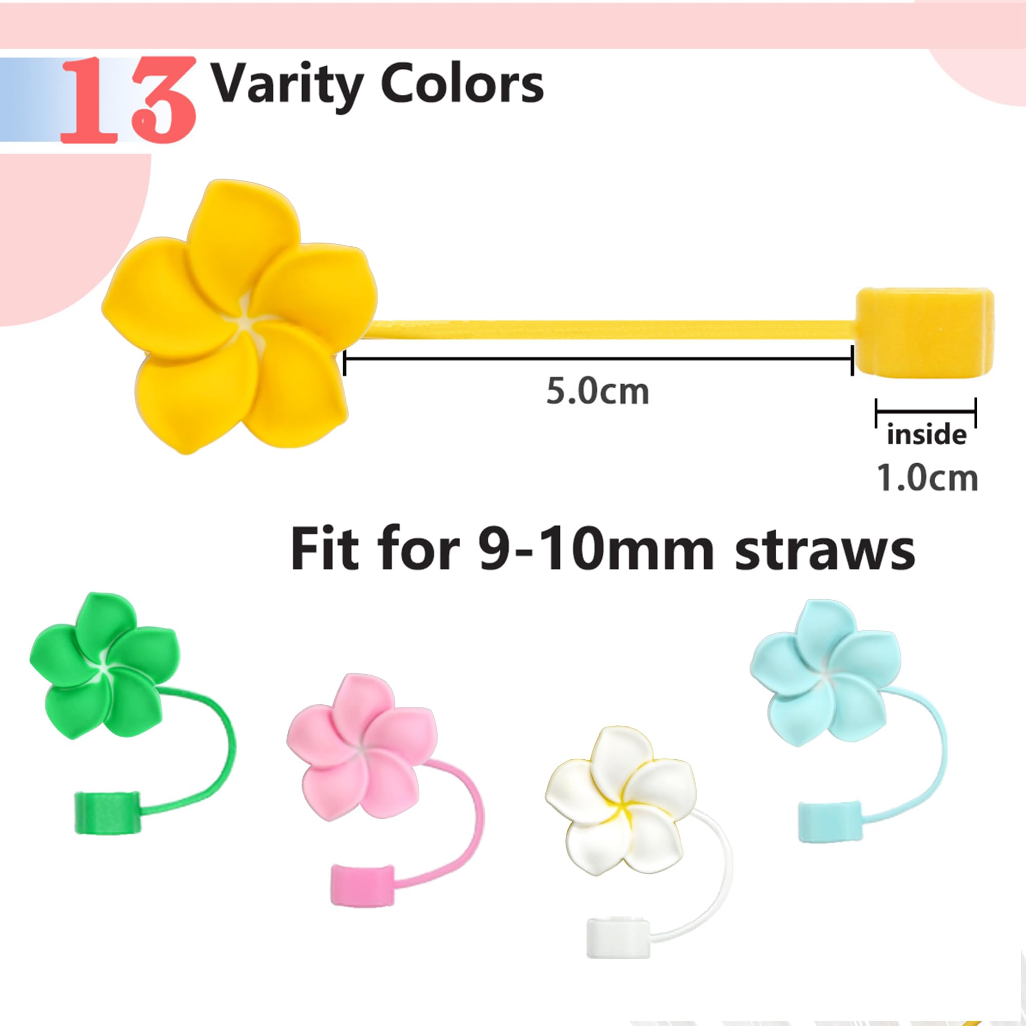 Paquete de 13 tapas de paja de flores para vasos, 10 mm, lindo polígono a prueba de polvo para botellas de agua, vasos Stanley, accesorios, regalos para mujeres, recuerdos de fiesta