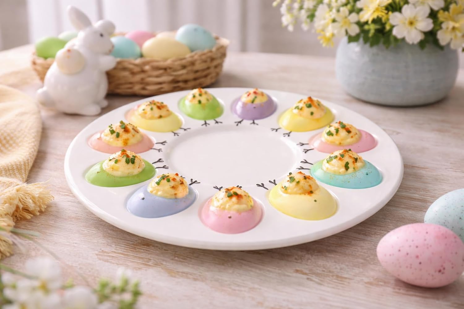 C&F Home Easter Colorful Chick 12-Section Holding Deviled Egg Serving Plate Platter 11" Spring Springtime Home Kitchen Dining Dinner Party Table Tabletop Decor Decoration White
