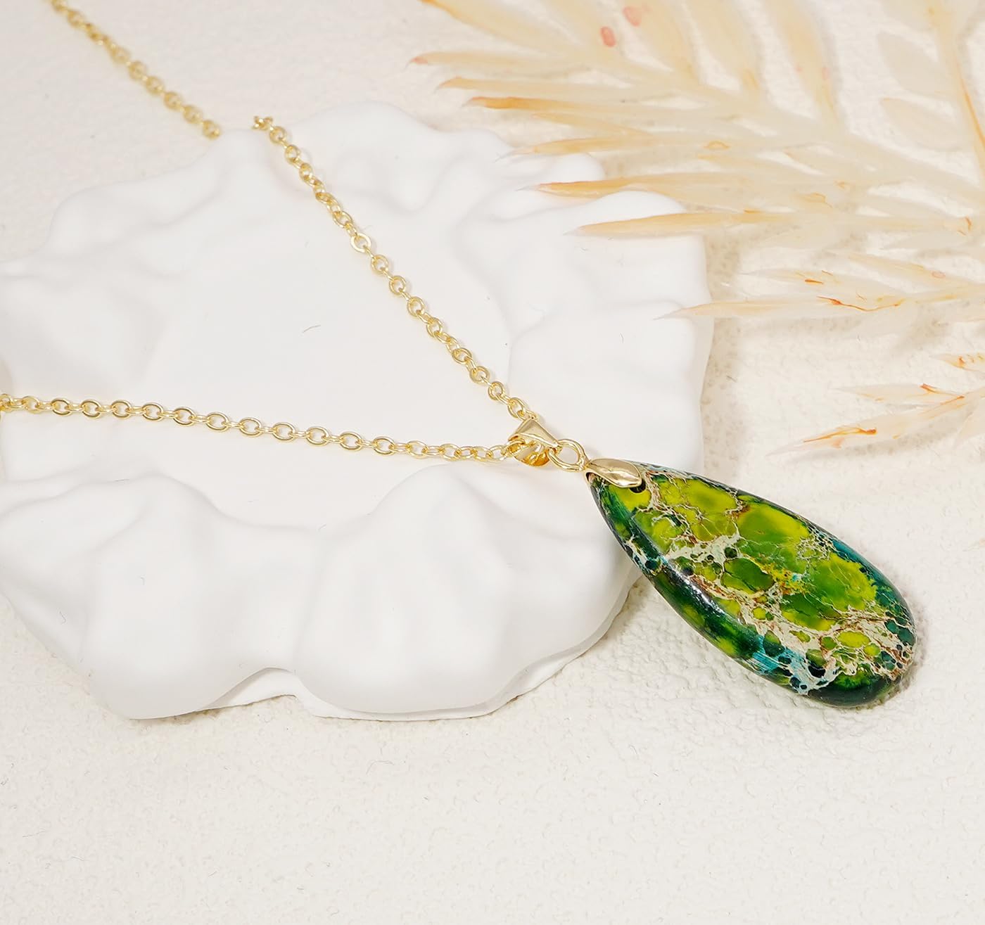 Stone Necklaces for Women Teardrop Gemstone Pendant Necklace Natural Stone Chain Necklaces - Image 3