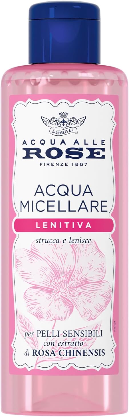 Acqua alle Rose Acqua Micellare Lenitiva per Pelli Sensibili, Detergente e Struccante Delicato Viso, Occhi, Labbra, 200 ml