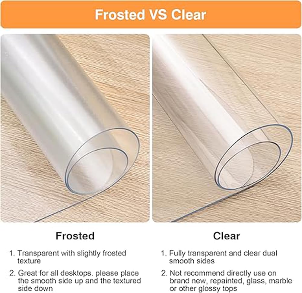 Sous-main transparent givré, tapis de table de salle à manger imperméable, pour ordinateur portable, bureau, salle à manger, maison, 60/100/120 cm, transparent