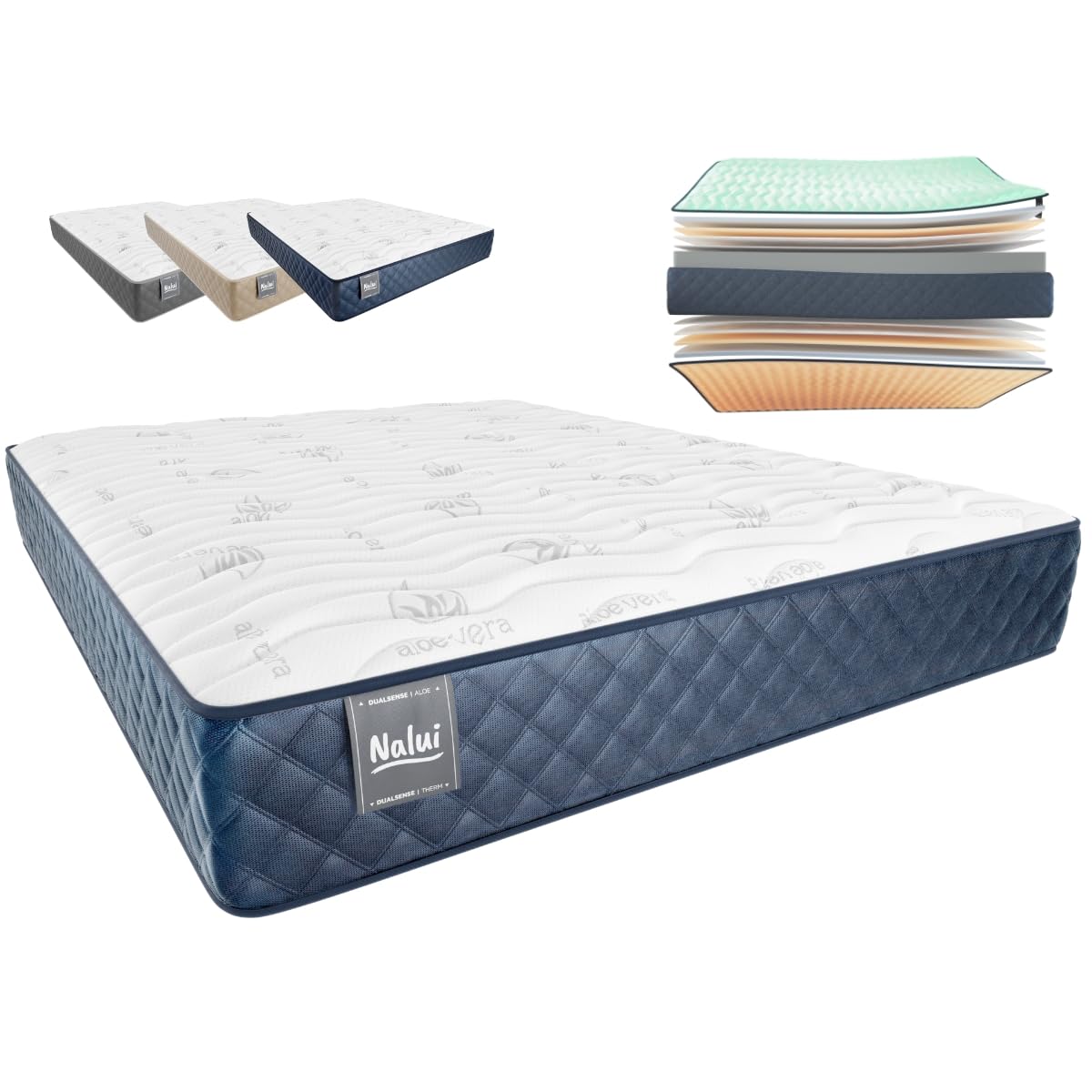 Don Descanso - Colchón 150x200 Viscoelástico Mulhacen DualSense, Altura 26cm. Multicapa con Núcleo GravityFoam, Firmeza Alta, Doble Cara Invierno/Verano, Transpirable. Fabricado en España, Azul