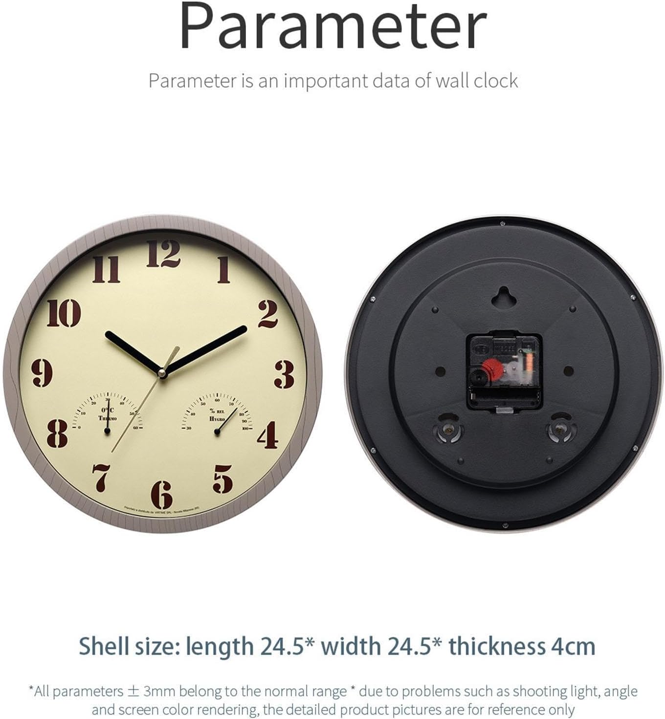 Large Outdoor Clock,Non-Ticking Round Art Decoration | Wall Clock Thermometers - Art Decoration for Kitchen Patio Deck Pool Bedroom Living Room RV Garage Gym Entryway Hallway