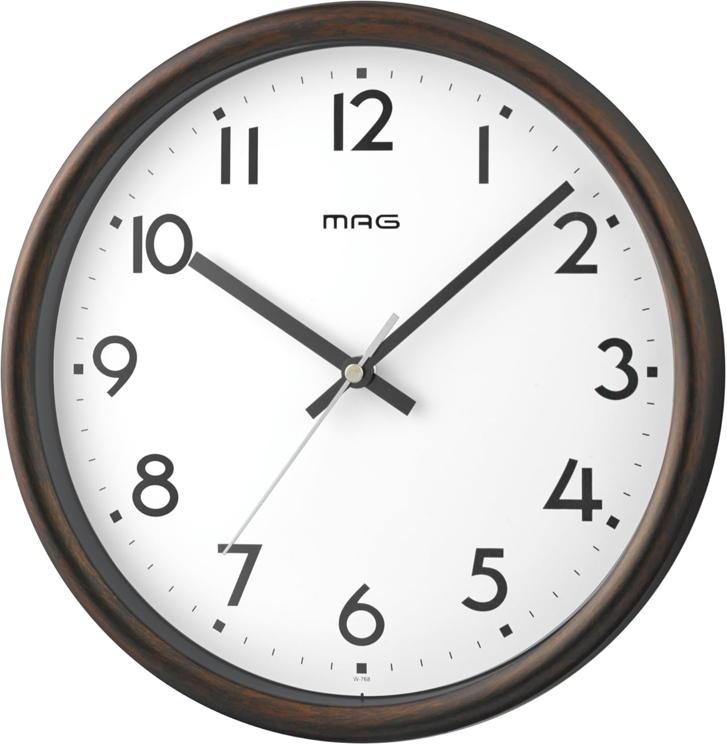 Mag W-768BR-Z Wall Clock, Radio Clock, Analog, Torte Night Second Hand Stop Function, Wood Grain, Brown