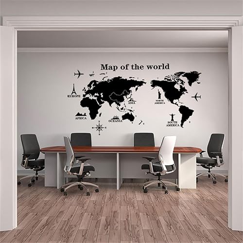 Miniatura 2 de Calcomanías de pared con mapa del mundo, diseño de mapa internacional, color negro, para despegar y pegar, removible, decoración de pared de PVC,