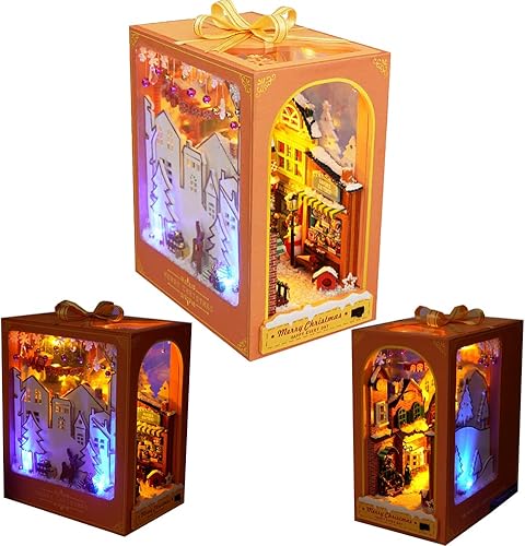 Soporte de madera 3D para libros, rompecabezas para casa de muñecas, kit de casa de muñecas colgante de madera con luz LED, colección de decoración