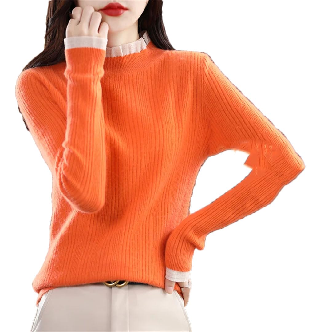 Vogrtcc Suéter De Cuello Medio Alto para Mujer Otoño Invierno Suéter De Punto De Cachemira Suelto