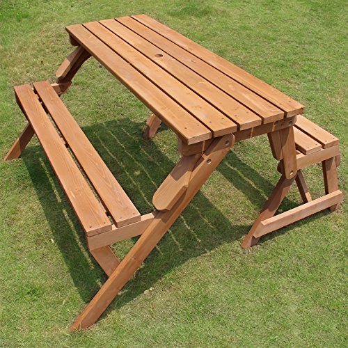 Merry Garden Interchangeable Wooden Picnic Garden Bench Outdoor Patio Dining Table, Natural - Thumbnail 5