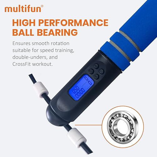 Miniatura 4 de Cuerda de saltar multifun con contador de calorías, cuerda de saltar digital ajustable con rodamientos de bolas y recordatorio de alarma para