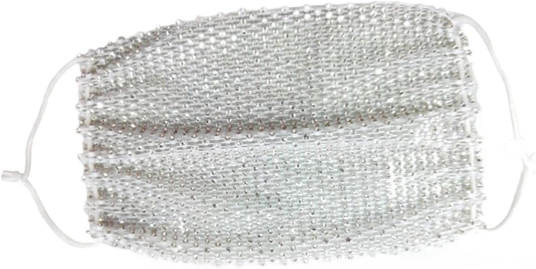 ibasenice Women Fishing Net Rhinestone Mask ABS White Party Face Cover