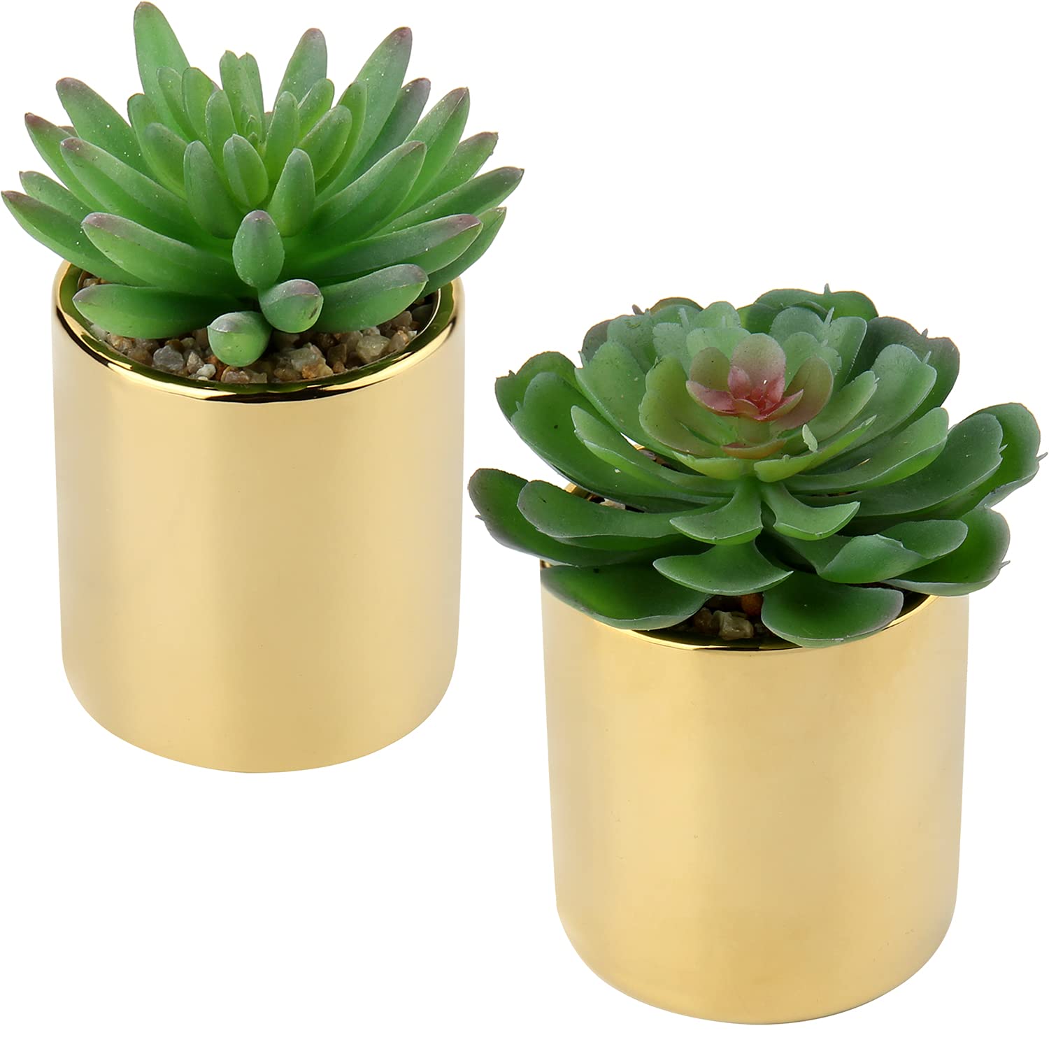 Briful Artificial Succulent Plants Fake Succulent in Gold Ceramic Pot, Set of 2 Small Artificial Plants Fake Plants Indoor for Kitchen Bathroom Bedroom Home Office Decor