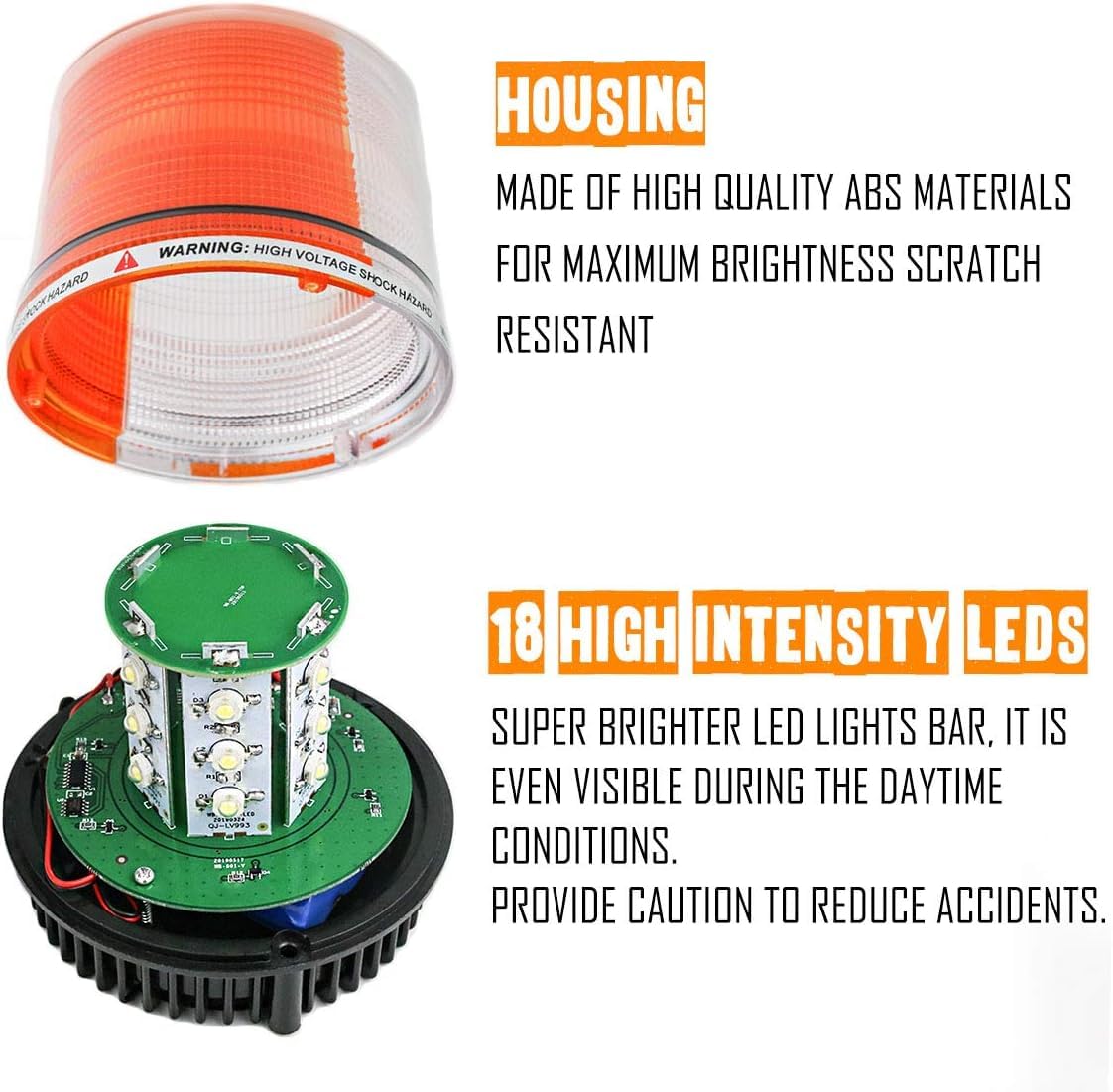 Torcia a LED senza fili ricaricabile – batteria arancione LED sul flash pericoloso lampada di avvertimento flash 12 V/24 V magnetica e presa di ricarica per camion veicolo (ambra)