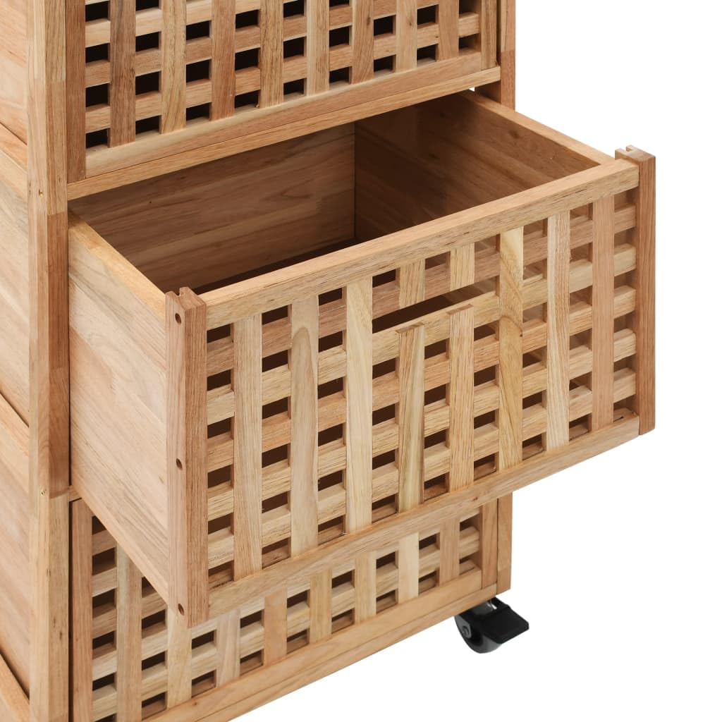 Armario de Baño de Madera con 3 Cestas, Mueble de Almacenamiento con Ruedas para Toallas y Productos de Higiene, Diseño de Celosía para Ventilación, Fácil