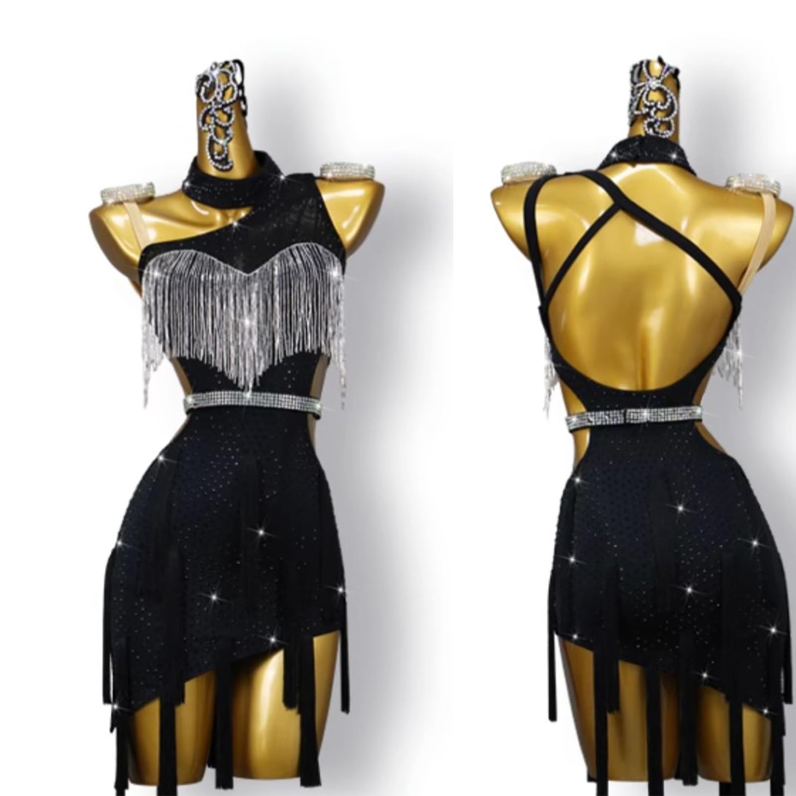 Lateinisches Tanzkleid Damen Fransen Latein Tanzkleider Für Frauen Weißes Latein Turnierkleid Ballsaal Rückenfrei Salsa Samba Rumba Chacha Kostüm Geschenke Für Frauen