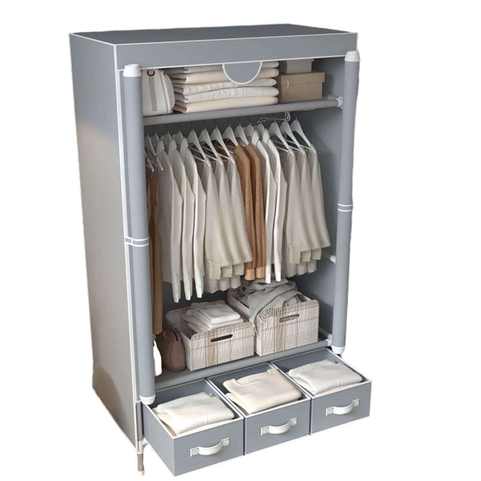 Stoff Kleiderschrank, Stoffschrank mit Kleiderstange, Tragbarer Kleiderschrank Diverse Farben, für Aufbewahrung, Taschen, Schlafzimmer, Ankleidezimmer (C 90cm)