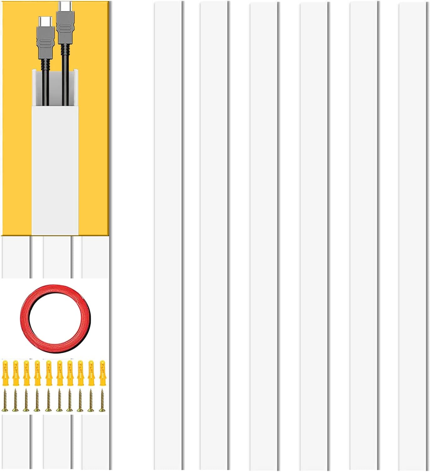 Cord Hider Wire Covers for Cords 94 Inch Cable Management Raceway for Wall Mounted TV Concealer Channel 6 pcs L15.7 W1.18 H0.59 Inch White