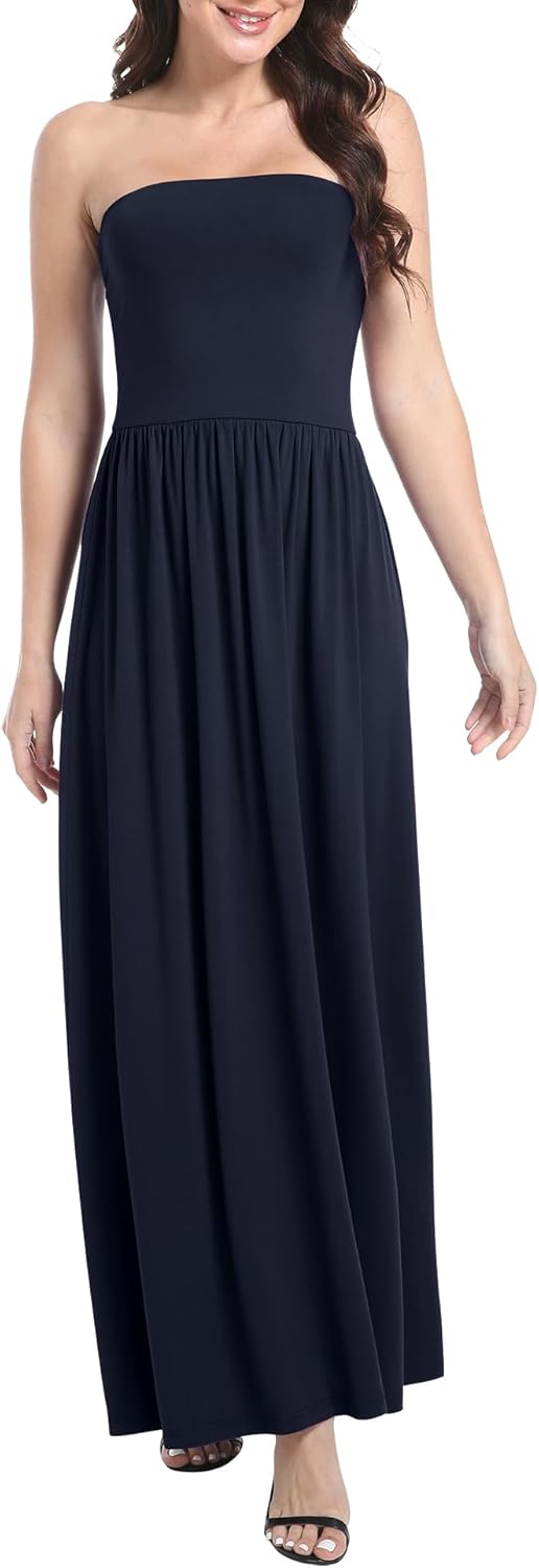 Urban CoCo Summer Strapless Ruched Maxi Dress for Women Sleeveless A Line Flowy Party Wedding Guest Long Dresses - Image 3