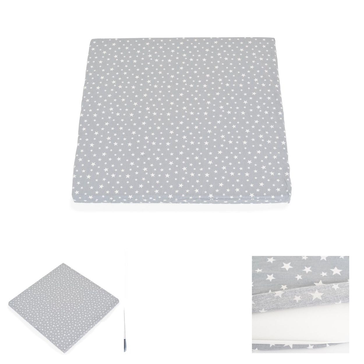 Moni materasso per box Comfort 88 x 88 x 5 cm, per culla, rivestimento lavabile, colorazione:stelle grigie