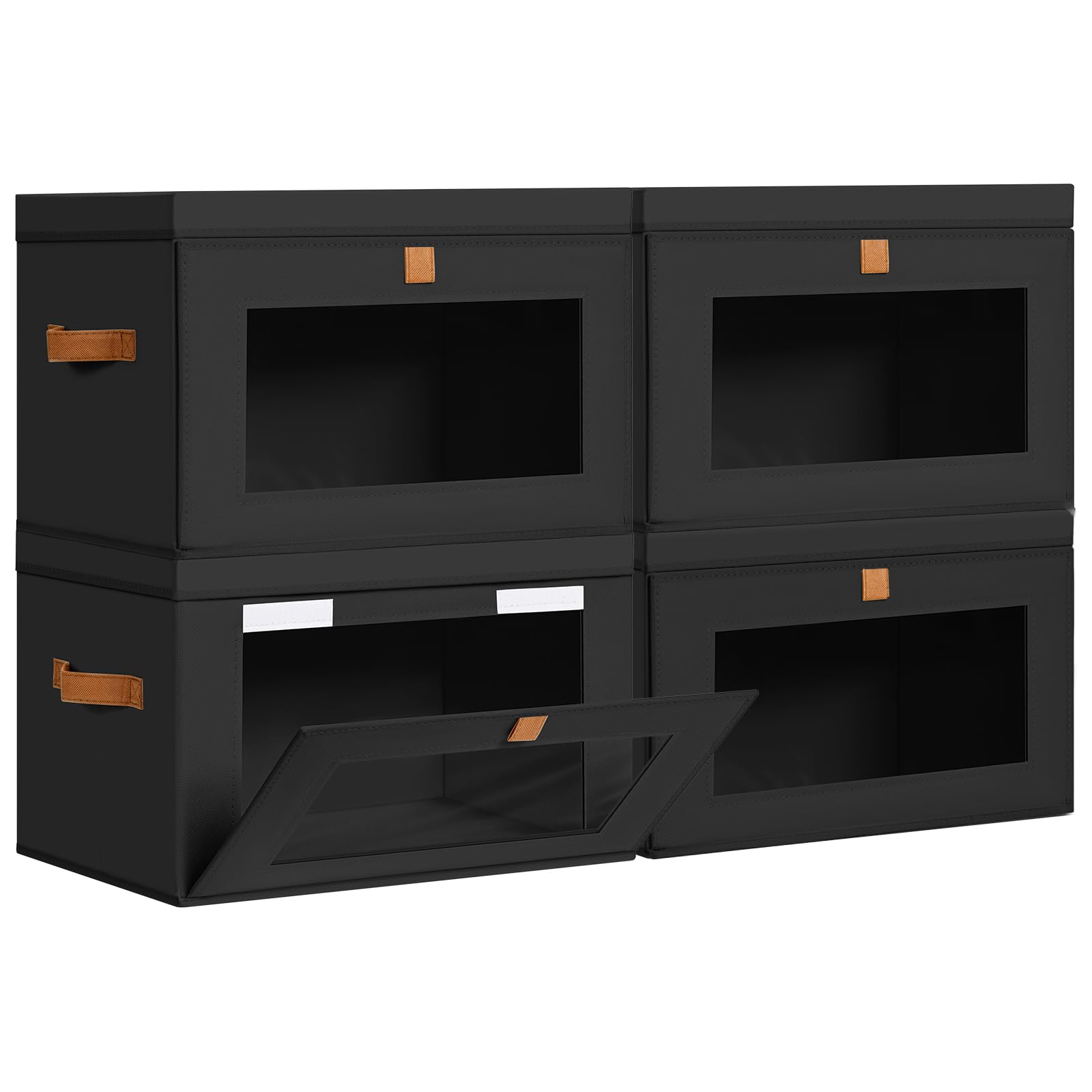 DIMJ 4 Pack Large Storage Boxes with Lid Fabric Wardrobe Organiser with Window & Handles, Collapsible Decorative Storage Boxes for Shelves Under Bed, Books Clothes Blankets Sweaters Organization