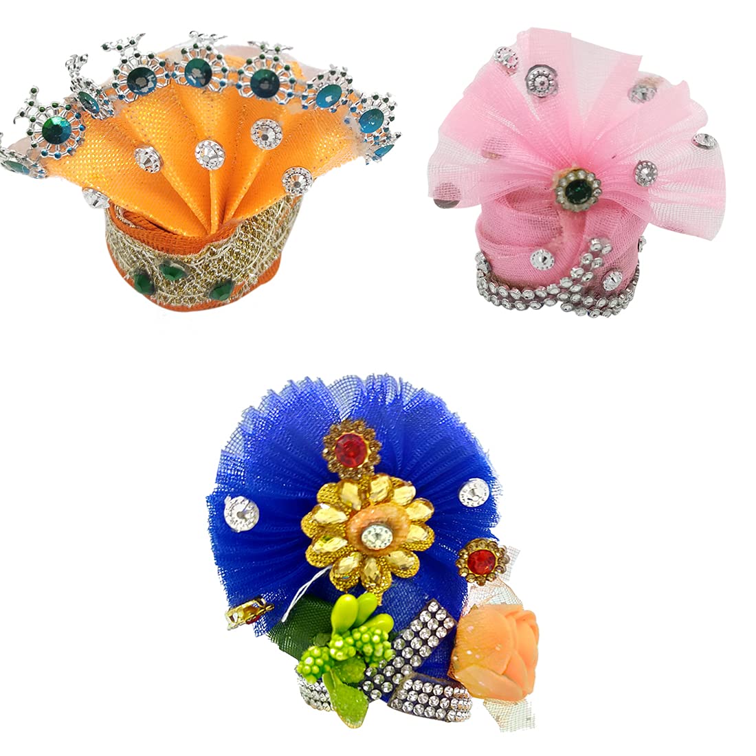 Laddu Gopal Pagdi Size No 1 Krishna Mukut Small Size Ladoo Gopal Designer Turban Random Color (Set of 3)