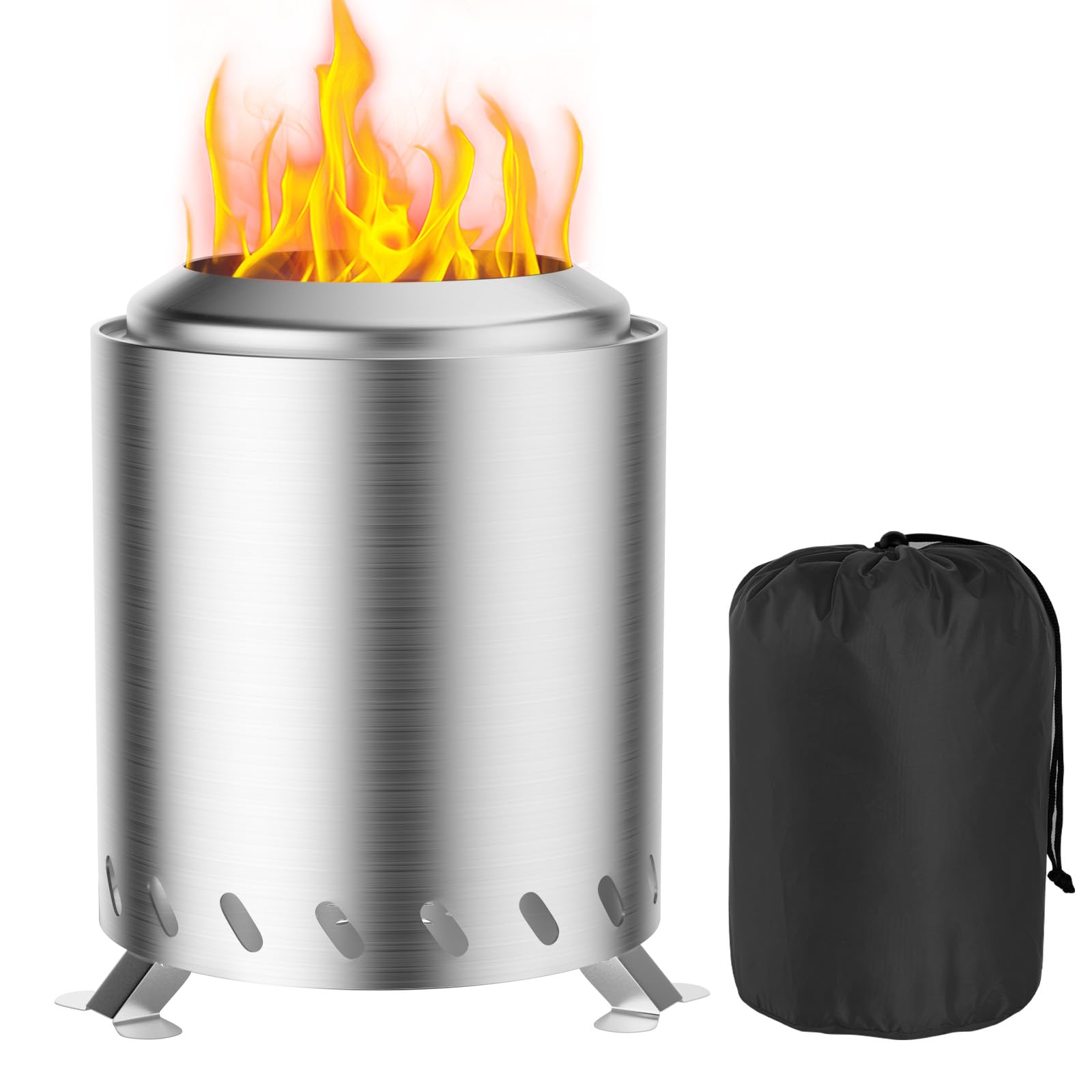 Fillis Outdoor Fire Pit, Smokeless Fire Pit, 16 x 16 x 20.5 cm, Stainless Steel Fire Barrel, Fire Basket, Mini Table Fireplace with Storage Bag, Balcony, Patio and Garden Decoration, Ideal for BBQ Pellets Wood