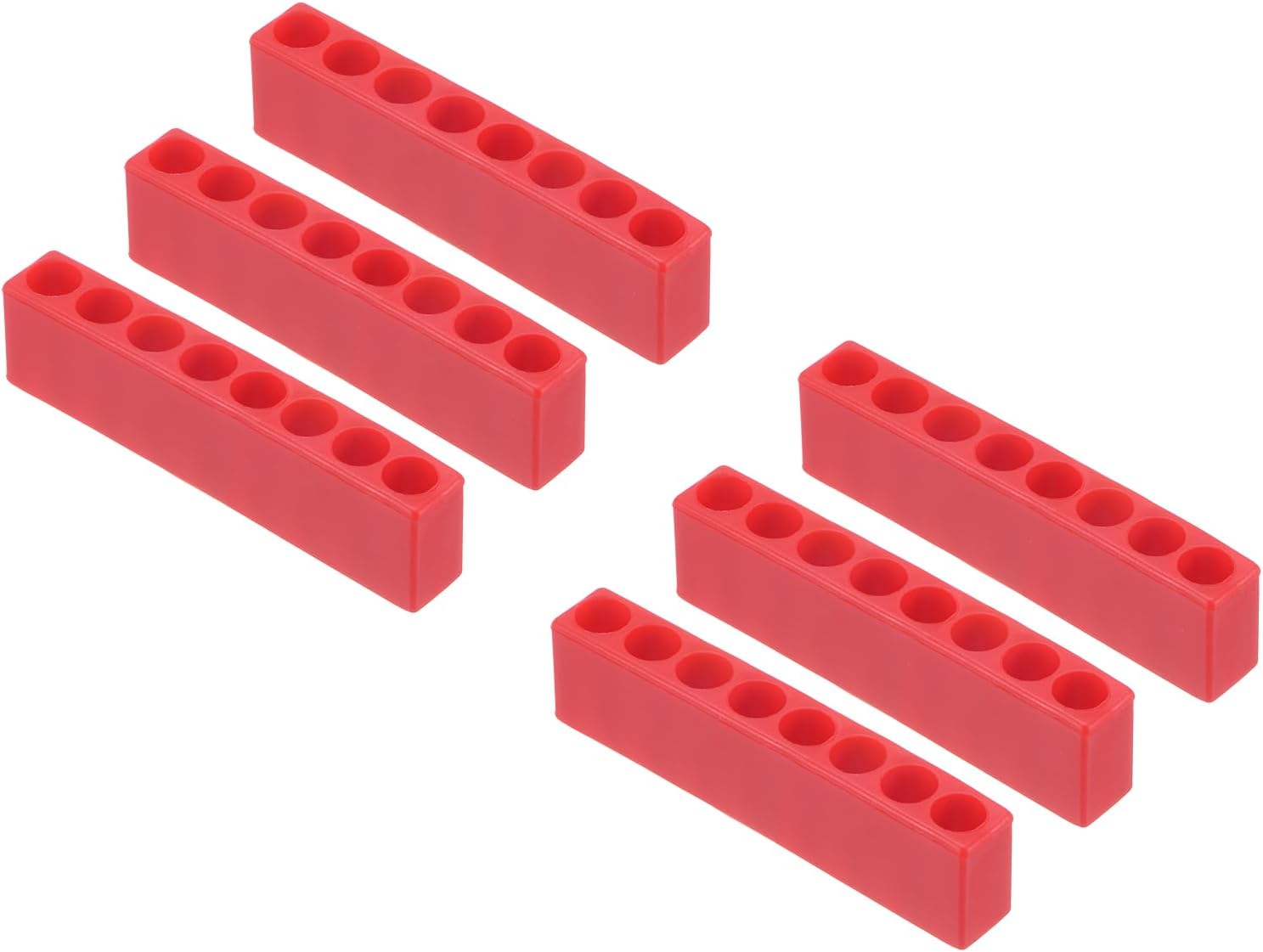 HARFINGTON 6pcs Plastic Hex Shank Screwdriver Bit Holder Organizer 8 Holes 1/4 Inch Plastic Drill Bits Storage Case for Any 1/4" Hex Shank Metal Driver Bits Use, Red