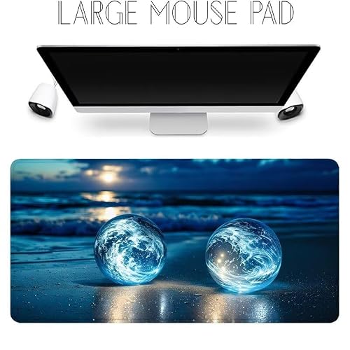 Bleu Tapis de Souris XXL 800 x 300 x 5 mm, Grand Tapis de Souris Boule de Cristal sous Main Bureau à Bords Cousus,Extra Large Tapis Souris avec et Base en Caoutchouc Anti-dérapant, Bureau Decor H27 – vue 2