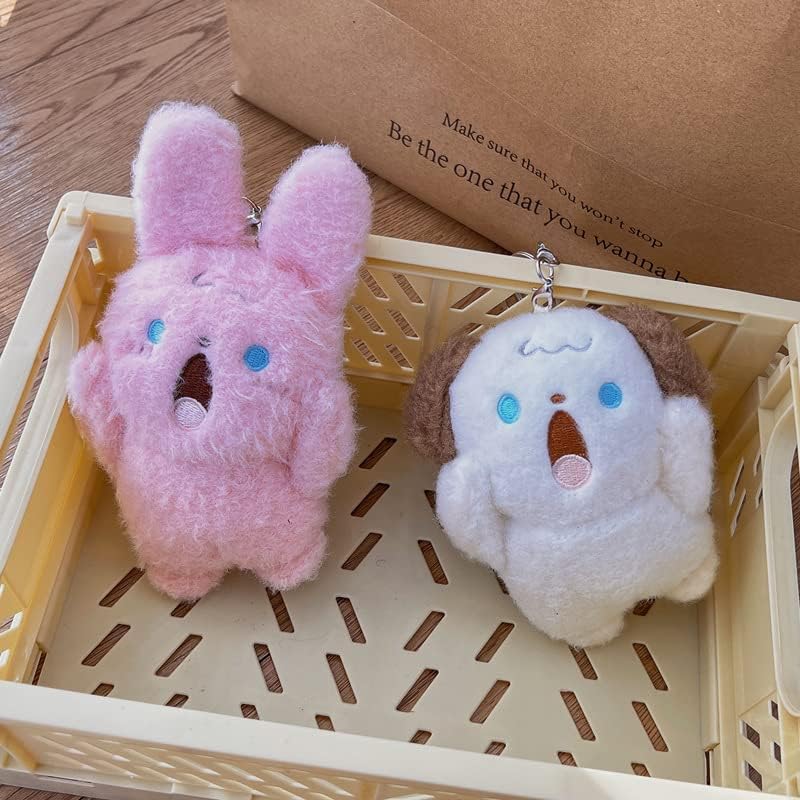 HSYHERE Men Women Boy Girl Super Cute Funny Novelty Screaming Animal Cat Rabbit Keychain Soft Bag Pendant Metal Key Ring - Image 3