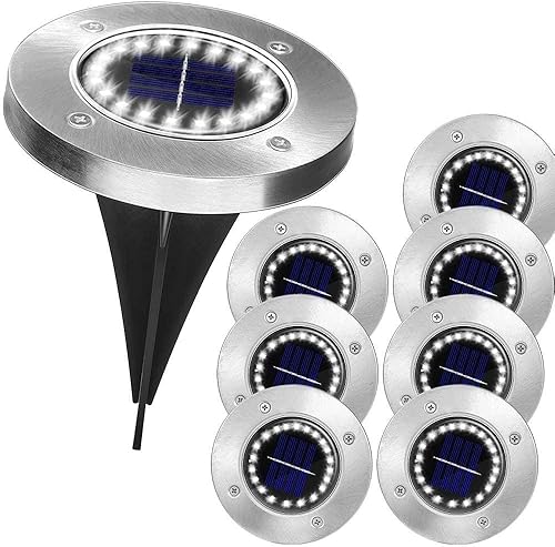 ValKüh Luces solares para exteriores con 20 LED, paquete de 8 luces solares impermeables para exteriores, luces solares de jardín, iluminación de