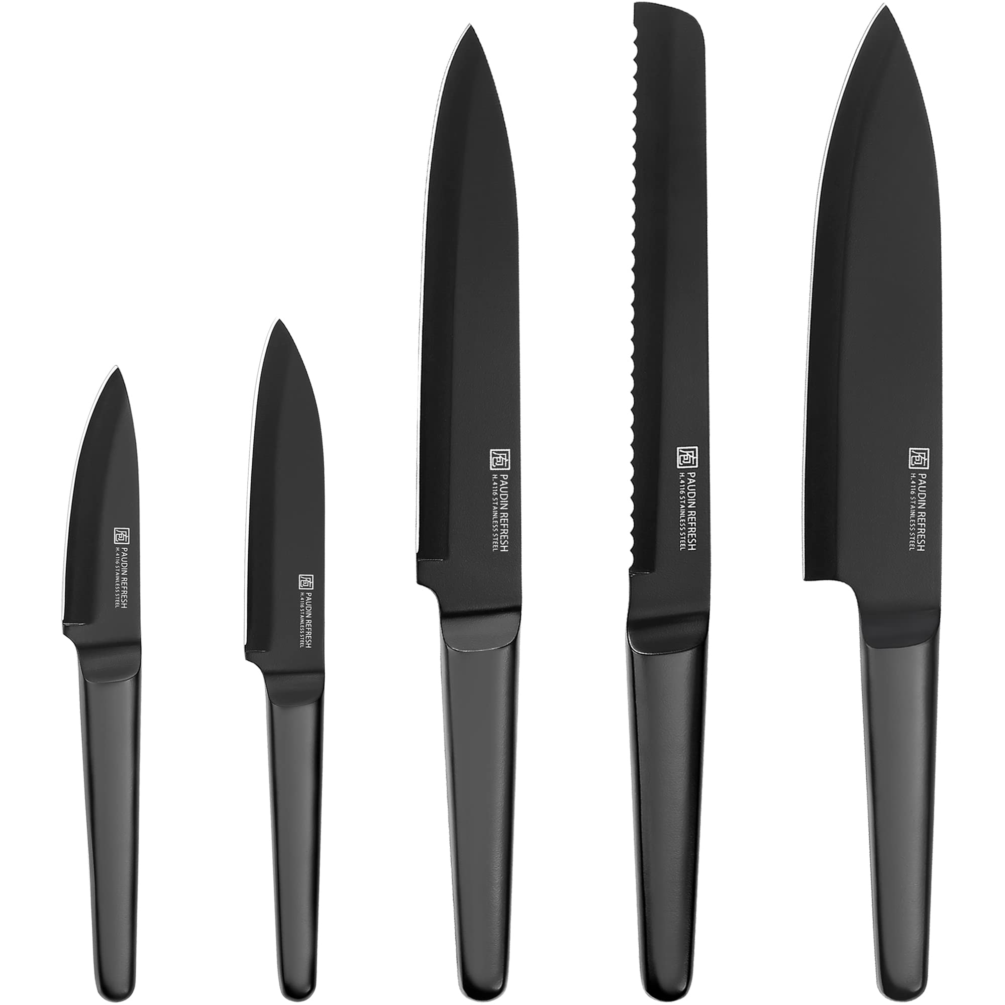 PAUDIN5 Piece Knife Set, Kitchen Knife Set with German Stainless Steel, Chef/Chef's Knife, Bread Knife, Meat Knife, Utility Knife, Paring Knife, Sharp Blade and Comfortable Handle, Gift Box