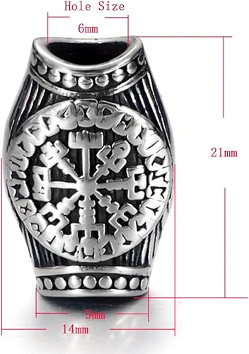 Miniatura 9 de 5 cuentas de runa vikinga de acero inoxidable para cabello, barba, colgante, pulsera, fabricación de joyas antiguas (estilo 1 agujero de 0.315