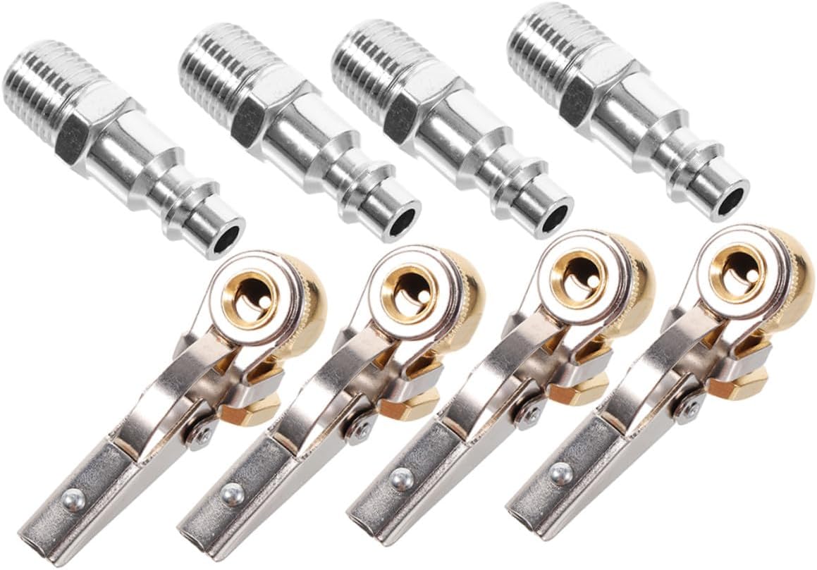 Outanaya Locking Tire Air Chuck Clip with 1/4" Npt Threaded Copper Adapter 2 Sets Quick Connect Tire Inflator Nozzle for Car and Truck Inflation