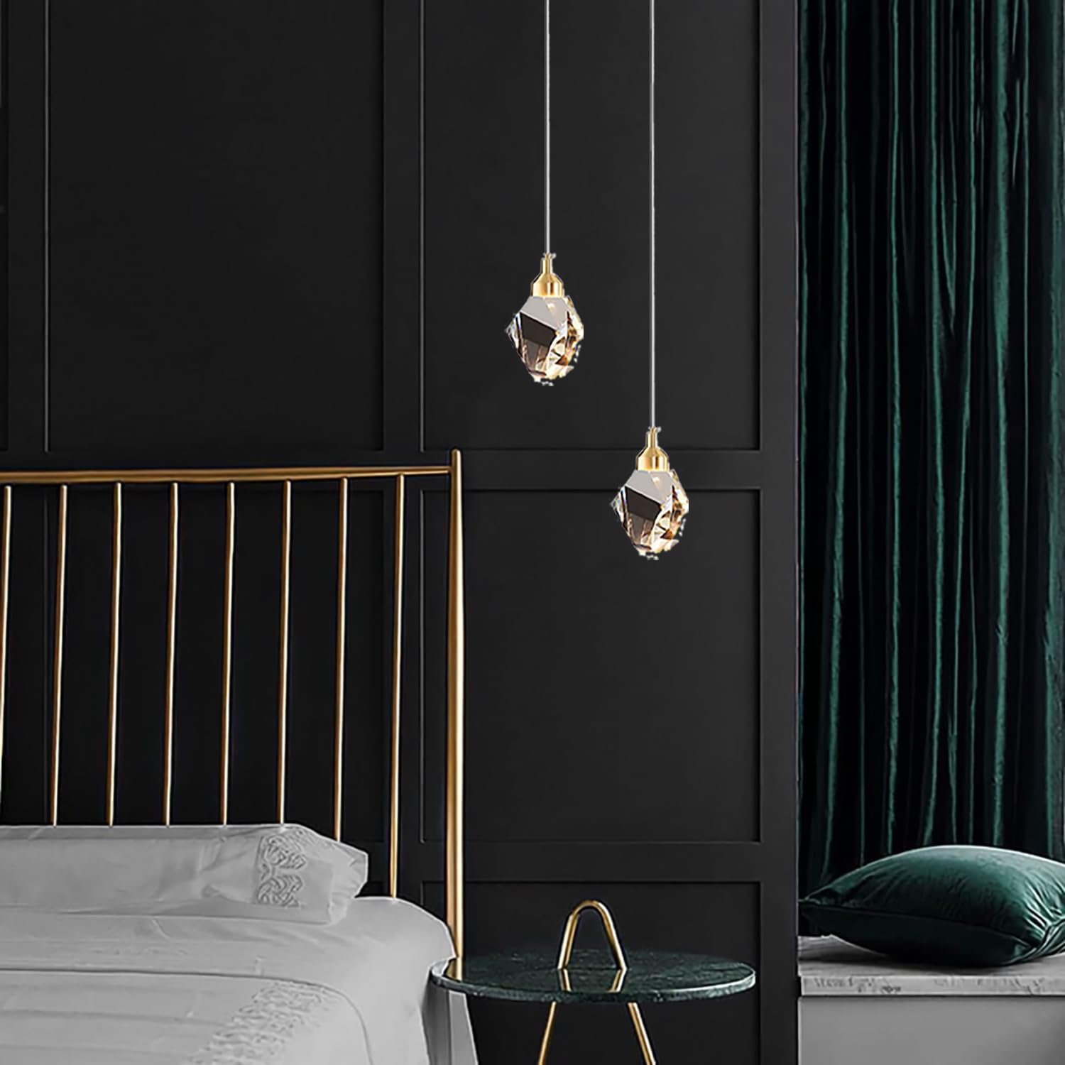 Moderne Kristall-Pendelleuchte, 3-farbige LED-Kristall-Pendelleuchte, verstellbare Höhe, goldene Deckenhängelampe, für Küche, Insel, Schlafzimmer, Esszimmer (Gold)