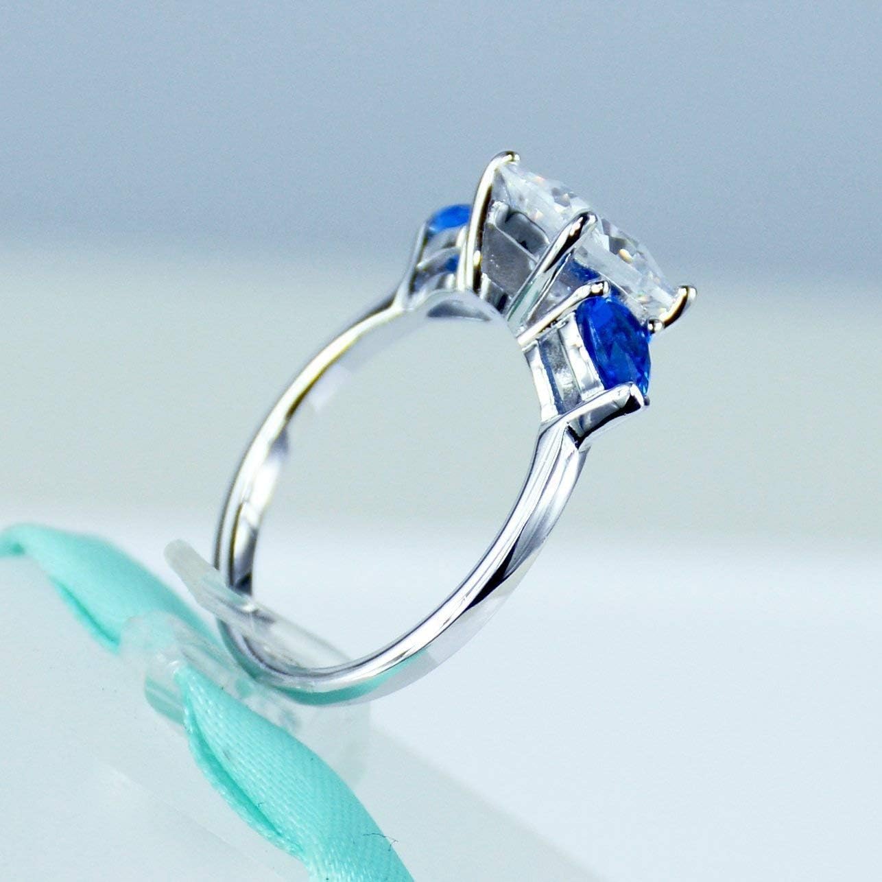 2Carat Princess Cut Simulated Diamond, Blue Pear, 925 Sterling Silver Solitaire Ring, Cubic Zirconia, Women Engagement Ring, Promise Ring