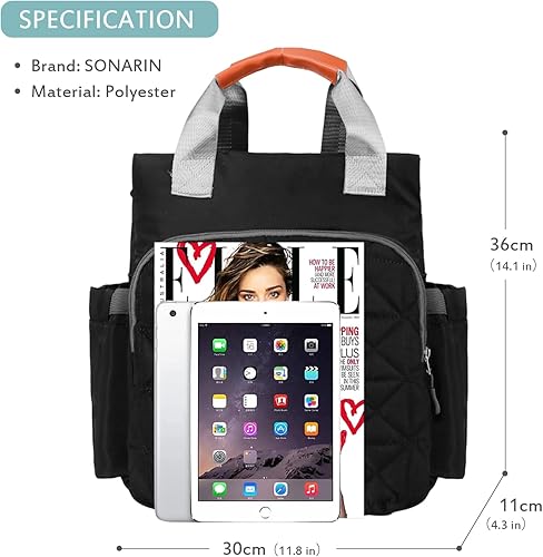 Miniatura 7 de Mochila multifuncional para pañales, bolsa cambiadora de pañales impermeable de gran capacidad con cambiador y correas para cochecito, Negro -,