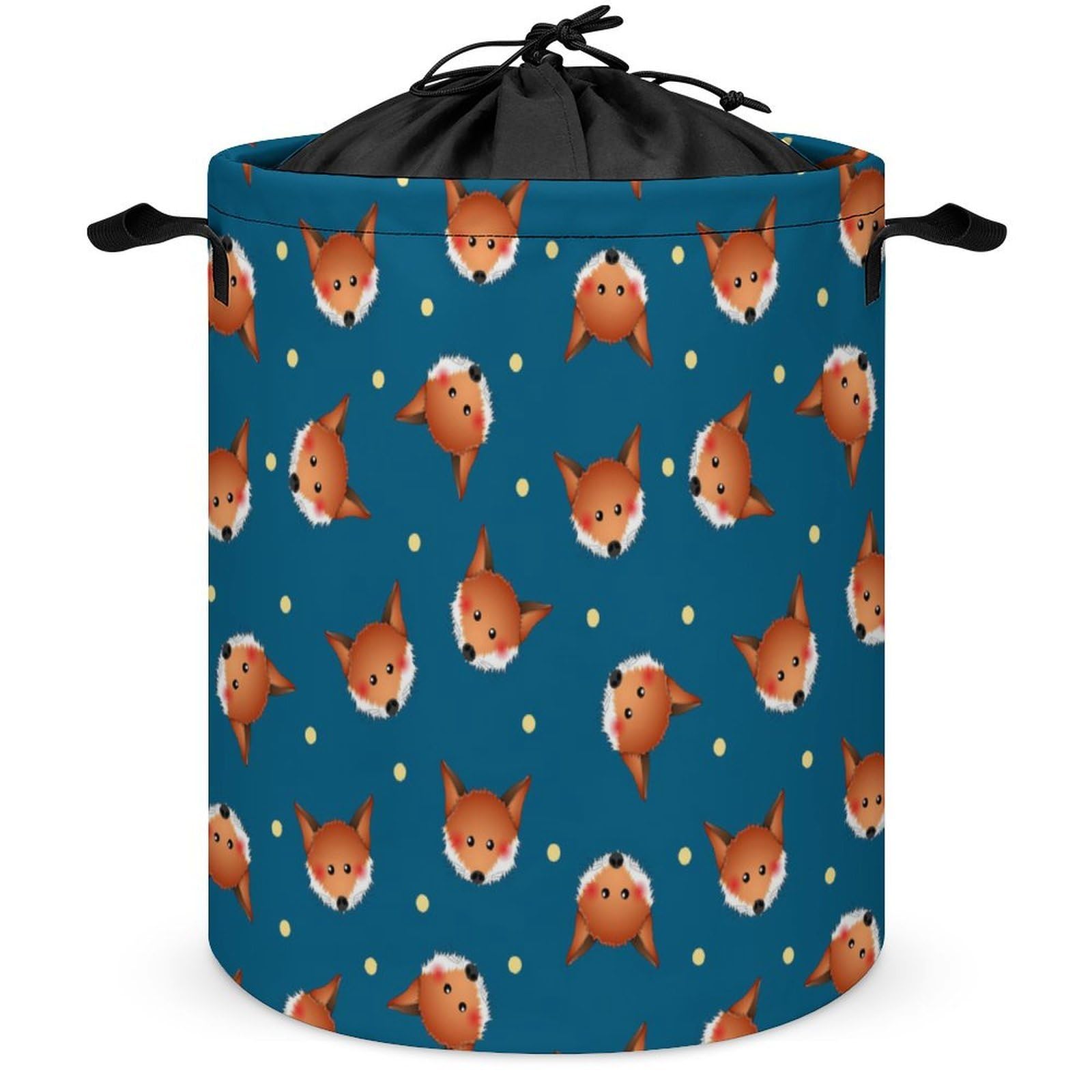 Qjjinxior Drawstring Laundry Hamper, Cute Red Fox Laundry Basket, Washing Basket with Handle